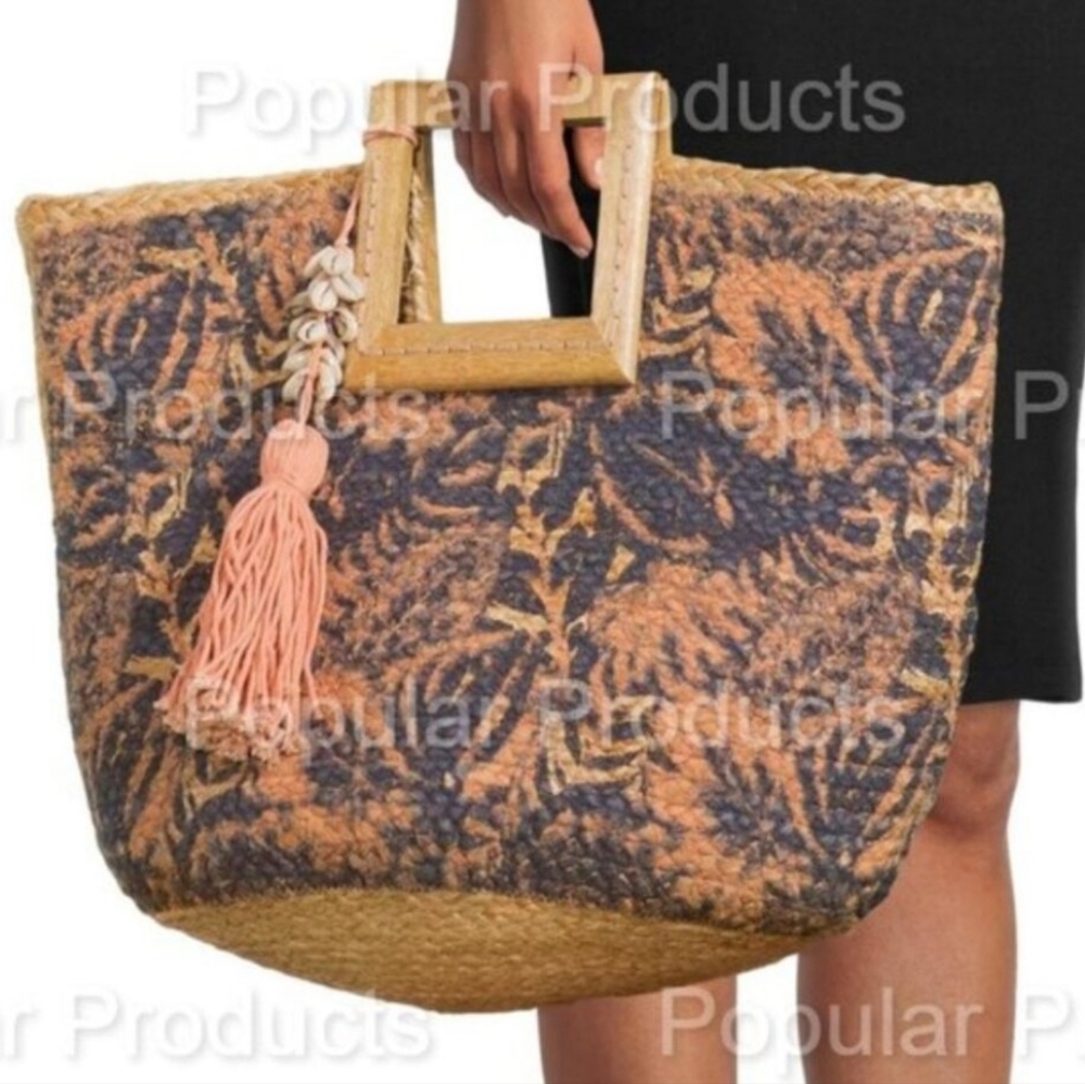 Time And Tru Floral Jute Tote